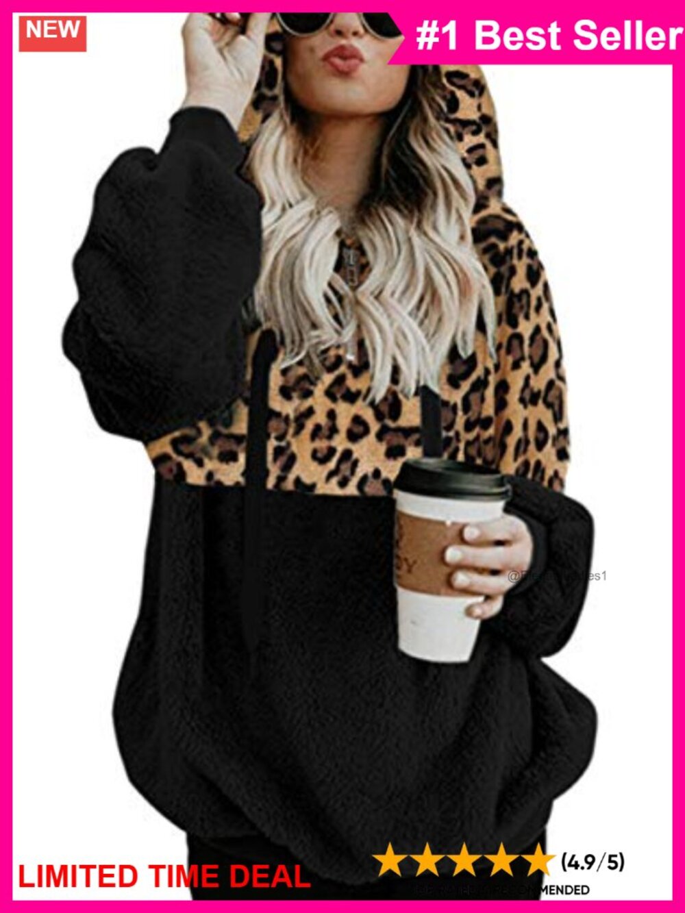 Faux Fleece Zip Pullover Hoodie Fuzzy Sherpa Sweatshirt Oversize
